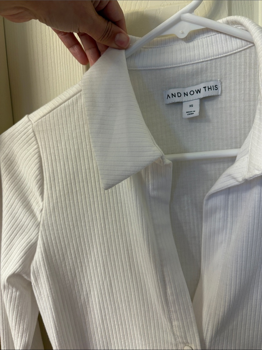 And Now This White Ribbed Button-Front Collared Top - Picture 5 of 5